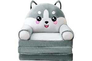 Yusat Foldable Kids Sofa 2 in 1 Fold Out Kids Sofa Chair Bed Cute Cartoon Animal Folding Couch Toddler Chair Removable Cover (AF)