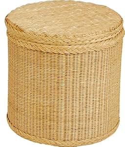 Rattan Wäschekorb / Wäschetruhe mit stabilem Deckel / Rund in der Farbe