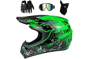 EVGATAVAB Dual Sport Motocross Helmet Set, Youth Kids Full Face Off Road Racing Motorbike Crash Helmets, Downhill BMX MTB ATV Enduro Quad Dirt Bike Helmet, with Goggles Gloves Mask