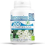 Biancospino Bio 400mg - 200 compresse, Ingredienti : Polvere di Biancospino sommità fiorite*: 1200mg, Agente di carica : Carb