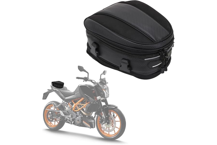 JFG RACING Motorcycle Bag, Motorcycle Tail Bag, Waterproof Motorbike Seat Bag with PU Leather, Mini Saddle Bag Luggage Backpack & Rear Storage Bag for Sportbike Street Bike Scooter