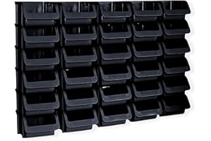 Hünersdorff 30 x Sichtbox - Stapelbox Lagerbox SET in Größe 1 - aus bruchsicherem Polypropylen (PP) - Rezyklat- ideal für Ordnungs- und Sortiersysteme, Wandplatten, Fahrregal, Werkstattregal - Schwarz