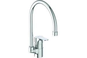 Ideal Standard – Cerabase Miscelatore cucina, Bocca alta tonda, con cartuccia FirmaFlow e tecnologia CLICK a risparmio idrico, bocca girevole a 360°, facile da installare, Cromato