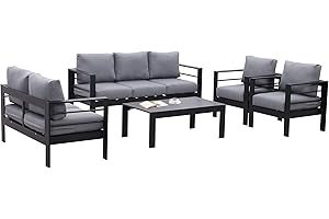 ‎MEXO MeXo Lounge-Set Aluminium Gartenmöbel Set Metall Modern, Garten Sitzgruppe Wetterfest mit Sofa Sessel Tisch Olefin Kissen Auflagen Grau für Indoor Outdoor (Schwarz & Dunkelgrau, 7 Personen)
