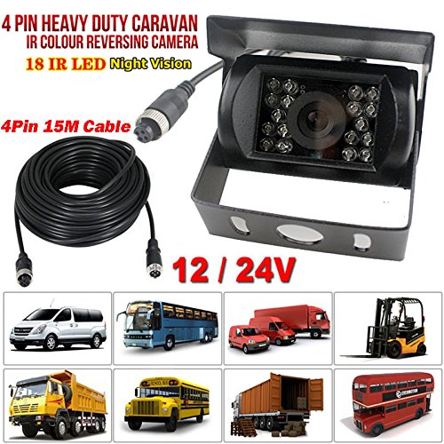 12 V-24 V 4 pines Bus camión remolque Heavy Duty 18 LED IR visión nocturna impermeable marcha atrás cámara de visión trasera con 15 m 4 pin cable