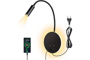 ERWEY LED Applique murale, liseuse de chevet avec interrupteur, Lampe de Lecture Murale 3000k (3W+8W) port de charge USB, col de cygne pivotant à 360° avec prise dans la Chambre, noir