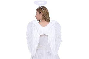 Juxtaposia EngelsflüGel Weiß,55cm Engel KostüM Damen Mit Heiligenschein,Engel KostüM Damen,Engels FlüGel KostüM,FederflüGel Engel,EngelsflüGel Deko,KostüM Engel,Engel FlüGel.