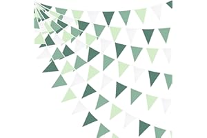 PINK BLUME 32Ft Sage Green Bunting Banner Party Decorations Avocado Green Fabric Triangle Flag Pennant Garland Streamer for Birthday Wedding Spring Summer Golf Jungle Baby Bridal Shower Outdoor Hanging Decor