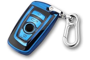 QBUC Car Key Full Cover for BMW Soft TPU Anti-dust Protection Key Case Shell Keyless Remote Control Smart Car Key Protector for BMW 1/2/3/4/5/6/7 Series and X3 X4 M2 M3 M4 M5 M6 GT3 GT5 (A-Blue)