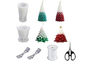 CONNECTION 2 Pcs Christmas Candle Moulds Silicone Candle Molds Set with 1 Roll Candle Wicks Metal Candle Wick Holder Scissors 3D Christmas Tree Candle Moulds for Candle Making Decoration Home Crafts