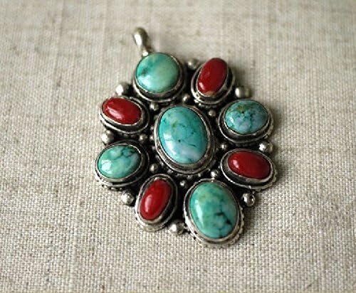 Pendant style Tibetan Turquoise Tibet Silver Tibetan DALAI LAMA Buddha Buddhism buddha REIKI meditation YOGA spiritual HIMALAYA NEPAL East INDIA VIPASSANA Monk monastery red artisan art precious Silver Turquoise Sacred Temple Kundun