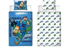 My sweety pop Minecraft - Juego de funda nórdica para niño, reversible, 140 x 200, funda de almohada, 70 x 90 cm, 100% algodón, diseño de regalo