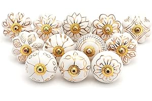 Craft Trade Oro Pomelli Delle Porte Pomello per Porta Dell'armadio Boho Ceramica Antica Tira le Hardware Manopole per Mobili da Cucina e Mobili- Set da 12