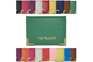 AlezyB Green Bus Pass Holder - Soft Leather Travel Card Case & Money Organiser for Men & Women