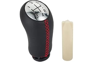 Juttzzei RENAULT Pomello del cambio a 5 marce con adattatore per Renault Clio 3 Clio 4 Megane 2 Scenic 2 Laguna 2 MK2 MK3 Kangoo leva del cambio, migliorata pelle PU Renault Clio rosso linea