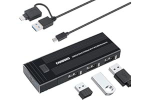 FARBOKO Carcasa M.2 NVME SSD con 3 Puertos USB 3.2, USB C 3.2 Gen2 10Gbps a NVME PCIe M-Key( B+M Key) M.2 Enclosure Tool-Free Multiport Adapter for 2242/2260/2280 SSD