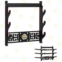 Support Mural épée Samouraï - 4 étages, Velours Noir, Protection Anti-rayures, Design Dragon