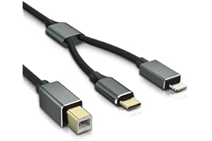 OTraki 2-in-1 MIDI-Kabel Druckerkabel 1.5m, Typ-C/Lightning auf MIDI Kabel Typ C Kompatibel Mit Samsung, Huawei Laptop, USB C auf USB B Kabel für Digitalpiano, Midi Tastatur, Audio Interface, Grau