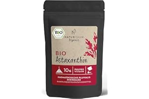 ‎NATURRAUM Bio Astaxanthin Pulver hochdosiert I 10g I Vakuumiert I Vegan I natürliches Antioxidant aus Haematococcus Pluvialis Mikroalgen I Dosierhilfe zum Dosieren von 8 mg, 12 mg & 16 mg I ohne Zusätze (10g)