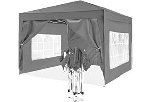ISE Tonnelle Pliante 3x3, Tonnelle de Jardin Exterieur 3x3, Barnum Pliant 3x3M Professionnel avec Rideaux, Tente Pliante 3x3M avec 3 Hauteur Réglable, Tonnelles de Camping Résistant Protection UV50+