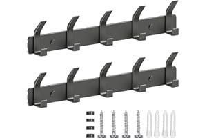 TENXSNUG Percheros Pared 2 Piezas, Colgador Pared Inoxidable con 5 Ganchos, Ganchos de Perchero Coat Hooks para Cocina, Baño y Dormitorio, Gris