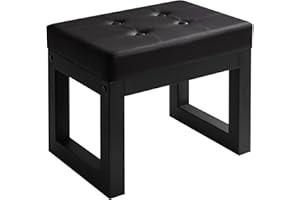IBUYKE 16” Pequeño Reposapiés Otomana, PU Rectangular Reposapiés Taburete con Asiento Acolchado y Patas de Metal, Otomana Moderna Reposapiés para Sala de Estar Dormitorio Sillón, Negro WBD026B