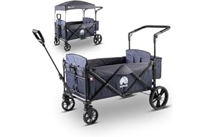 elvent® Allrounder City Bollerwagen - faltbar mit Dach | Sitzpolster, Hecktasche, Feststellbremse, 5-Punkt-Gurt I 2 Kinder (Blau)