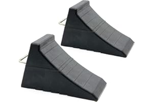 AFA TOOLING APPROVED FOR AUTOMOTIVE AFA Tooling Large Heavy Duty Set of 2 Wheel Chocks | All Weather Rubber Tire Wedges | Quick Grip Ribbed Design and Steel Tie Off Handles | Chock Block for Your Camper, Trailer, RV, Truck, Car or ATV