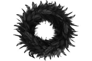 LARBER Ghirlanda Halloween, Corone di Piume Nere, Ghirlanda Nera per Porta d'Ingresso Portico Camino Finestra, Decorazioni Halloween Esterno ed Interni, Decorazione per Feste di Halloween,36 x 36 cm