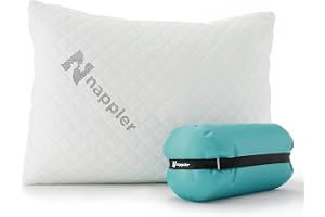 Nappler liten strimlad minnesskum kudde för resor och camping - komprimerbar medium fast sängkudde, konturerat stöd, andnings