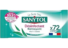 Sanytol - Multi-Purpose Disinfectant Wipes - Eucalyptus - x72 - Bactericide, Virucide, Fungicide - Bleach Free, Made in France, 100% Vegetable Fibres