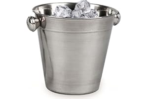 ACAN Tradineur - Secchio per cubetti di ghiaccio in acciaio inox, diametro 14 cm, con manici, finitura opaca, contenitore per raffreddare bottiglie, bevande, champagne, vino, birra