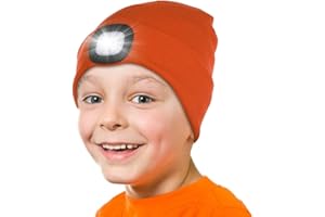 Attikee LED Lighted Beanie Cap for Kids, Rechargeable 4 LED Headlamp Hat, Knitted Winter Hat with Torch for Cycling Running Camping Night Walking, Christmas Novelty Gifts for Boys Girls Kids Children