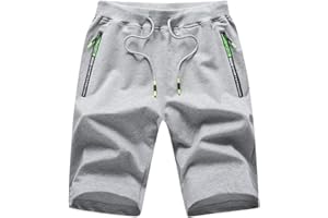 YuKaiChen Mens Shorts with Zip Pockets Gym Shorts Men Cotton Drawstring Summer Shorts Casual Beach Travel Holiday Sports