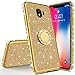 Produktbild Karomenic Silikon Hülle kompatibel mit Samsung Galaxy J4 2018 Glänzend Bling Glitzer Schutzhülle Weiche TPU Handyhülle mit Ring 360 Grad Ständer Diamant Tasche Case für Frauen Mädchen,Gold