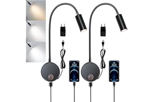 YNDD 2pcs Lampe de Lecture Murale, Liseuse de Chevet LED Dimmable avec Interrupteur Tactile et Port de Chargement USB Lumière 3000k-6000k Applique Col de Cygne Flexible pour Chambre avec Chargeur USB, Noir