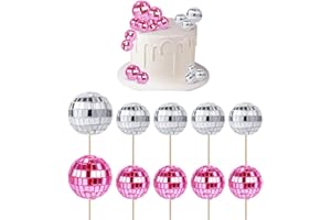 Yeesabella 10pcs Disco Ball Cupcake Toppers, 70s Retro Cake Decorations With Stick for Dessert, Shiny Mini Ball Picks for Birthday, Theme Party Supplies for Decor Ornament
