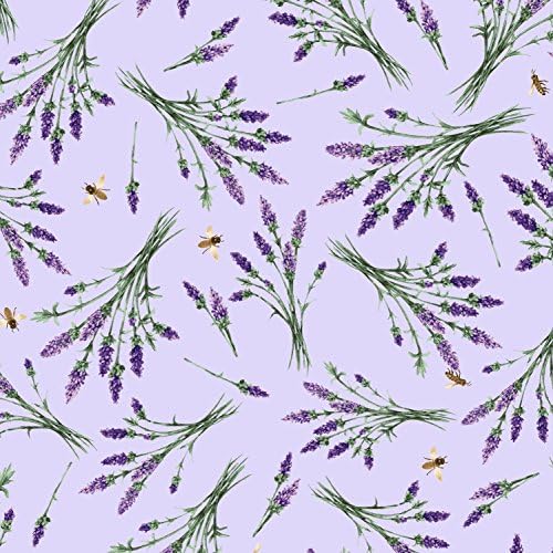 LAVENDER FLORAL FABRIC - Lavender Sprigs Lilac - CLOTH075 - 0.5 Metre - by Clothworks - 100% Cotton