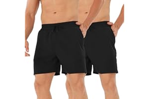 HOPLYNN Men's 2 Pack Running Shorts Lightweight Breathable Sports Gym Training Shorts with Drawstring and Zippered Pockets