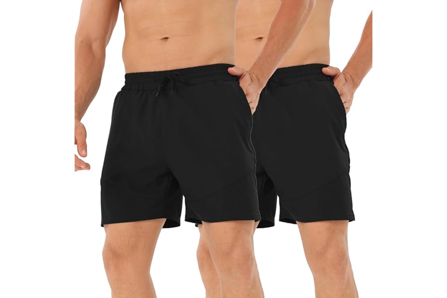 HOPLYNN Men's 2 Pack Running Shorts Lightweight Breathable Sports Gym Training Shorts with Drawstring and Zippered Pockets
