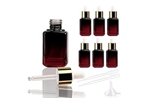 COSIDEA 6 frascos cuentagotas de vidrio vacíos cuadrados rojos degradados de 30 ml para botellas de aceite de esencia de suero