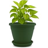 TECHZOCO Macetero con Plato, Maceta Redonda cl&aacute;sica de pl&aacute;stico con Plato, Tiesto para Plantas, Fabricado en Polipropileno, 1