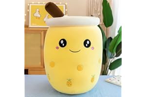 HICAS Bubble Tea Kuscheltier,Cartoon Plüschpuppen Lustiges Milchtee Softpuppe Teetasse Kissen Bubble Tea Plüschtier Kinderspielzeug Geburtstagsgeschenk 24 cm/9.4 inch,Gelb A