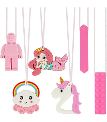 Tuxepoc Zintuiglijke kauwketting 6 stuks, voor kinderen met tandjes, ADHD, autisme, bijtende behoeften, orale motorische taaie bijtring, siliconen kauwsieraden ketting voor jongens/meisjes