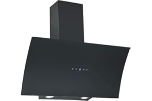 Respekta Cappa cucina inclinata con spazio per la testa | Cappa cucina verticale 90 cm | Scocca in acciaio inox con vetro bianco | Funzione di scarico e ricircolo | CH55090SA++ | A++ | 42–63 dB