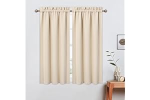 LinTimes Blackout Short Curtains 45 Inches Long, 2 Panels Rod Pocket Cafe Tier Curtains, Light Blocking, Beige, W 26" x L 45" (2 Panels), Bathroom, Kitchen, Living Room, Bedroom