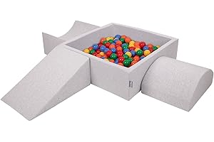 KiddyMoon Spielplatz Aus Schaumstoff Mit Quadrat Bällebad (300 Bälle) Ballgruben Für Babys Spielbad Hindernisläufen, Hergestellt In Der EU, Hellgrau:Gelb/Grün/Blau/Rot/Orange