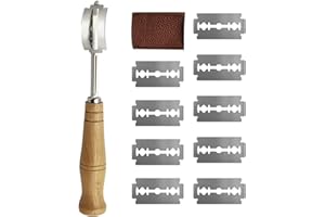 LSYYSL - Cuchillo de pan de mango de madera con 10 cuchillas de acero inoxidable y 1 funda protectora, raspador de pasta, maquinilla de pan para tallar pan de masa, hornear pan