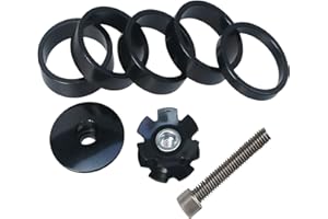 MEISO 8 pièces Bicyclette Entretoise Potence Bouchon Guidon 1 1/8" Entretoise de Direction en Aluminium Rondelles de Potence pour Velo de Route （noir）