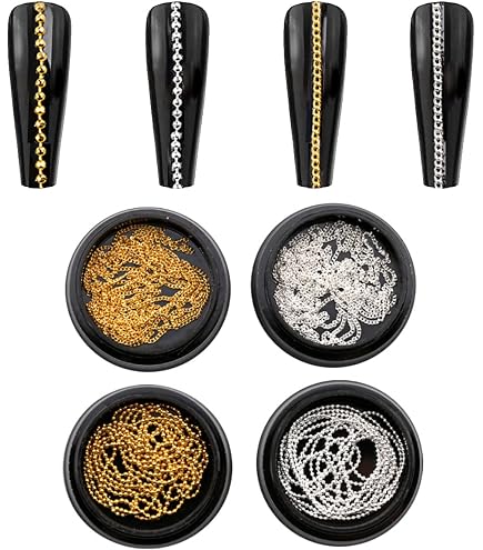 NICENEEDED Nagelketten Set – 6 Streifen, 3D Metall-Charms, Gold, Für DIY Maniküre & Nail Art